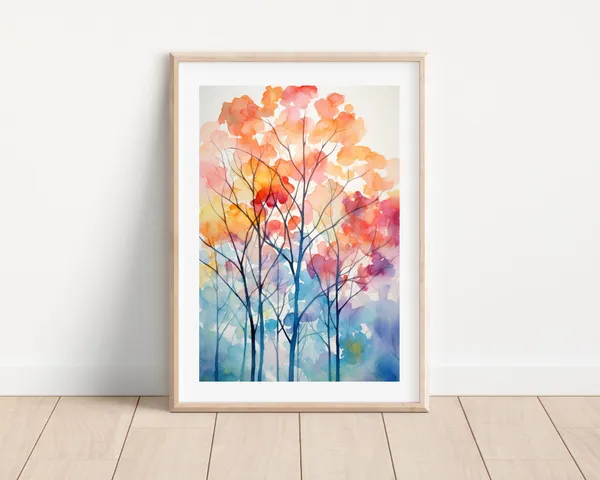 Watercolor Forest Landscape, Abstract Nature Art Print
