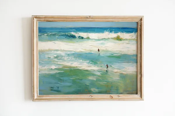 Retro Ocean Print, Soft Blue Coastal Art Print