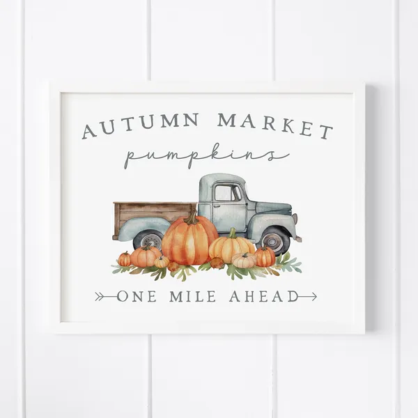 Autumn Market Pumpkins Art Print, Nostalgic Fall Truck