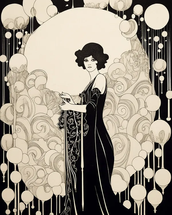 Vintage Aubrey Beardsley Woman Portrait Art Print
