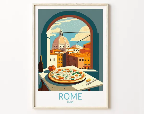 Rome Italy Travel Poster, Italian Food Wall Art