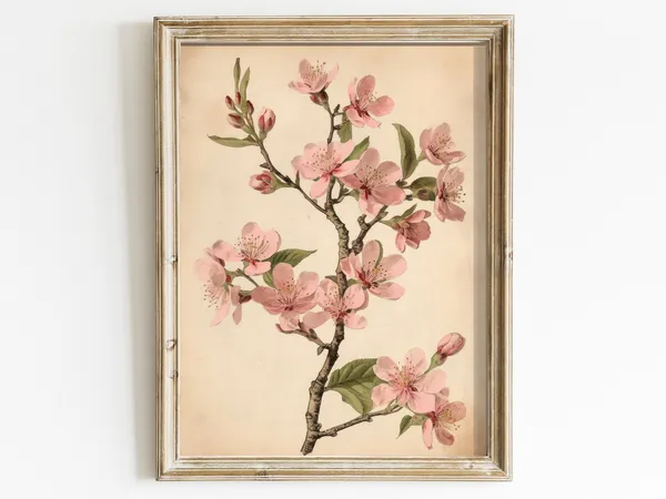 Vintage Cherry Blossom Art Print, French Farmhouse Style