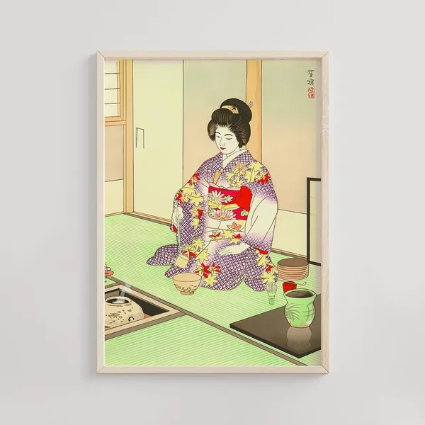 Tea Ceremony Ocha Sado Ukiyoe Art Print, Vintage