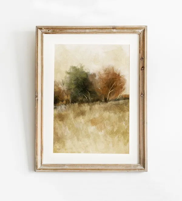 Fall Trees Landscape Print, Vintage Autumn Forest