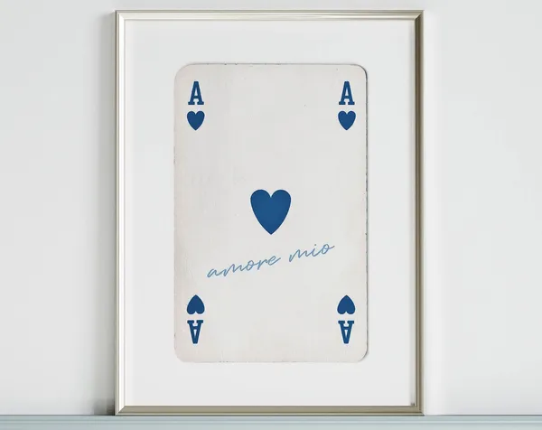 Ace Of Hearts Blue Retro Funky Art Print