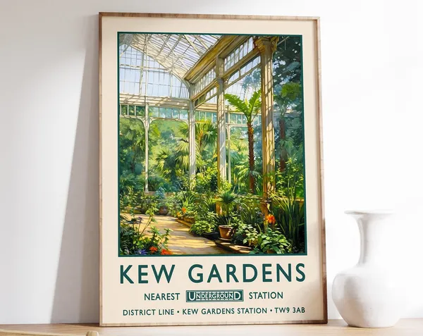 Kew Gardens London Botanical Vintage Travel Poster