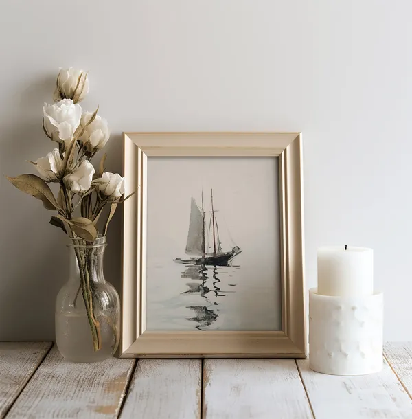 Sailboat Painting Vintage Coastal Decor Art Print