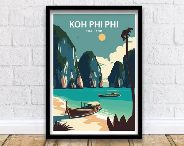 Koh Phi Phi Thailand Travel Poster, Island Art
