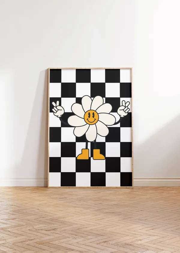 Retro Groovy Flower Print, 70s Style Poster