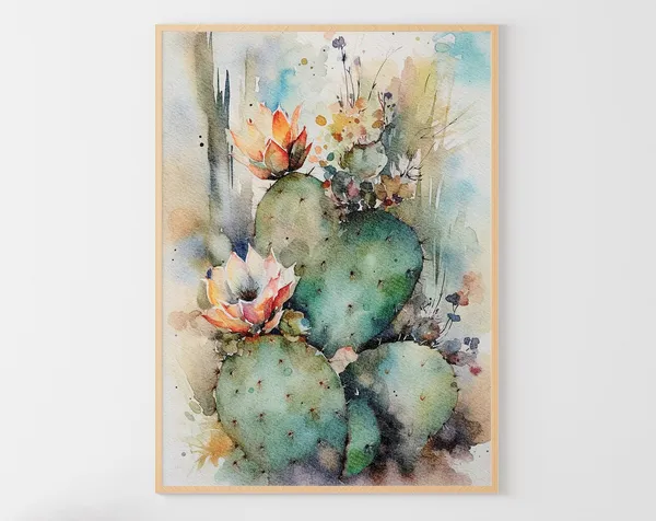 Cactus Botanical Watercolor Art Print, Desert Plants
