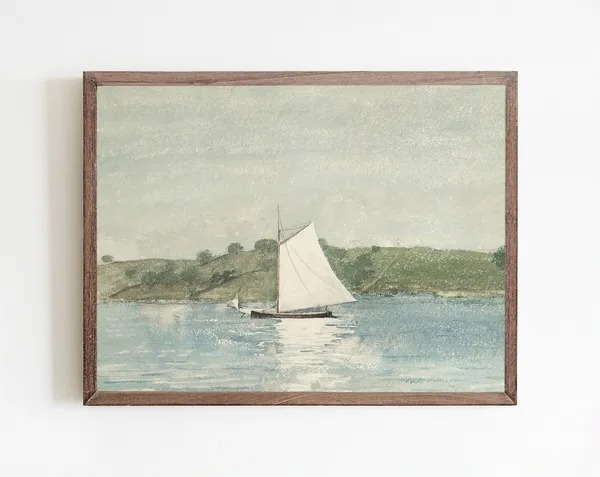 Vintage Sailboat Painting, Ocean Wall Art Print