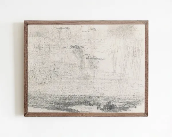 Minimalist Landscape Sketch Art Print, Vintage Farmhouse
