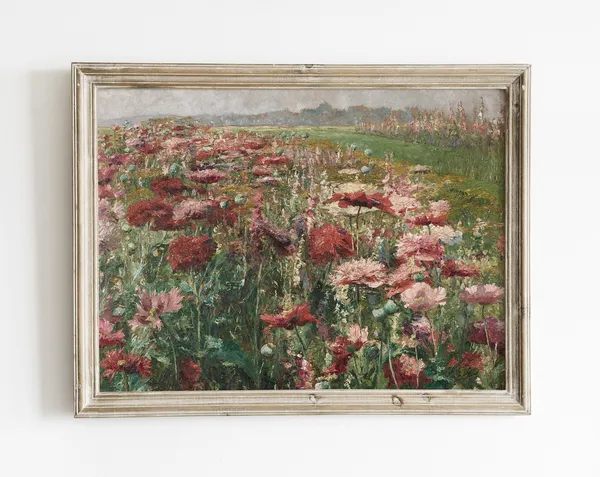 French Country Garden Landscape Art Print, Vintage