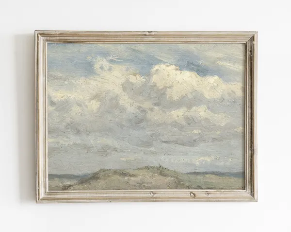 Vintage Neutral Sky Landscape Oil Painting Art Print