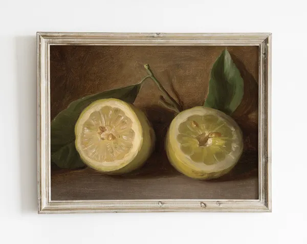 Vintage Lemon Still Life Art Print, Farmhouse Kitchen
