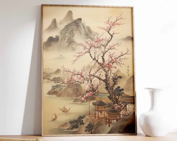 Chinese Vintage Art Print, Oriental Landscape Art