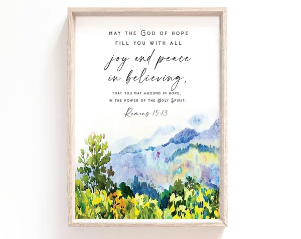 Romans 15:13 Scripture Art Print, Christian Verse