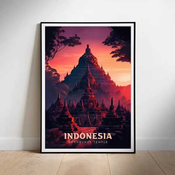 Borobudur Temple Travel Poster, Indonesia Landscape