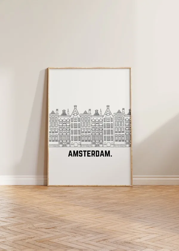 Amsterdam Neutral Travel Poster, Netherlands Line Art