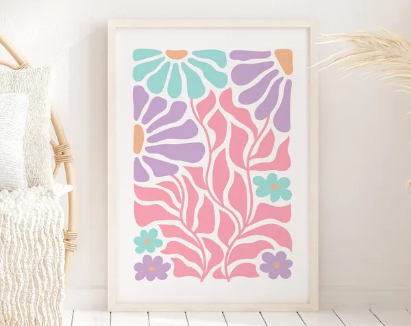 Colourful Abstract Flower Art Print, Pastel Botanical