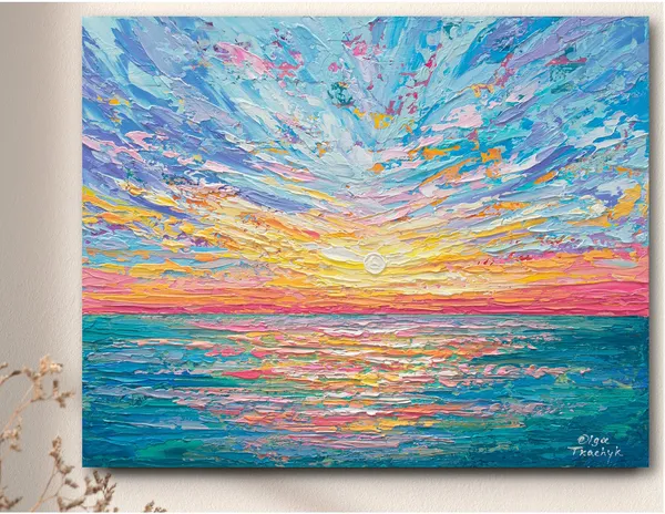 Ocean Sunrise Seascape Wall Art Print, Colorful