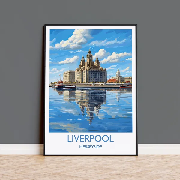 Liverpool Travel Poster, Merseyside England Coast