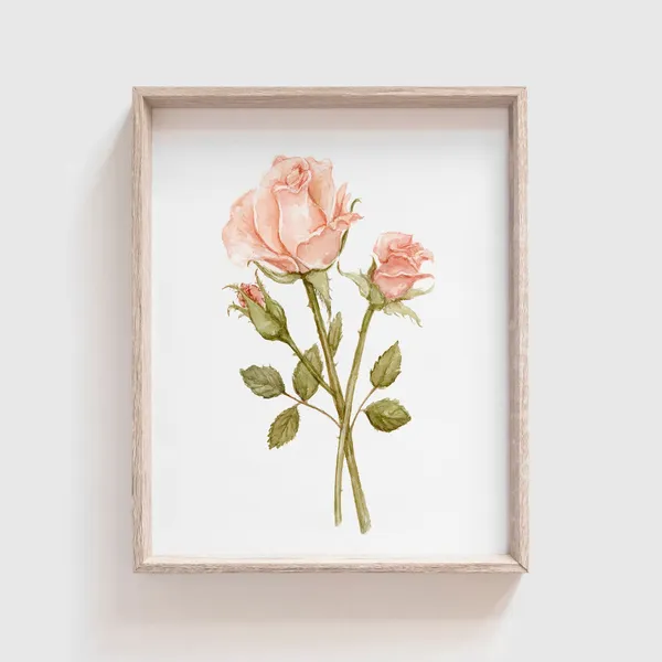 Rose Watercolor Art Print, Pink and Red Florals
