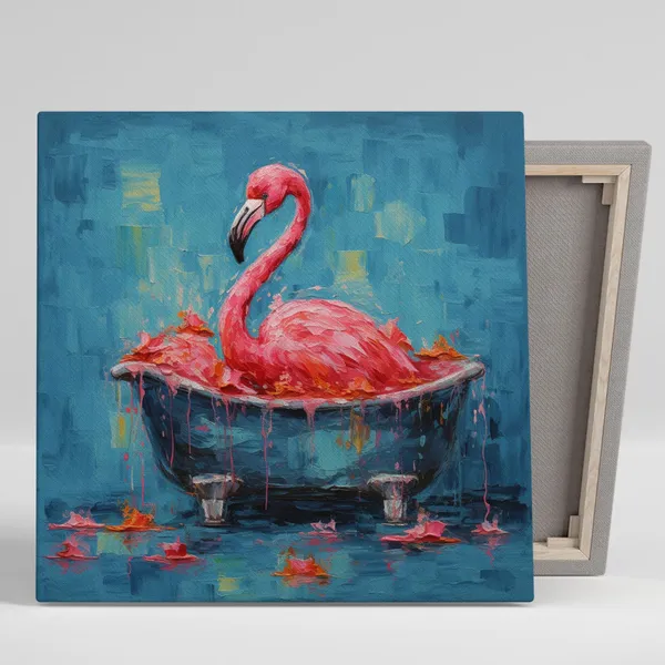 Flamingo in Bathtub Poster, Bathroom Wall Decor