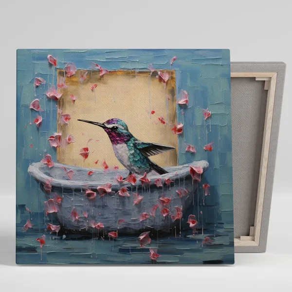 Humming Bird in Bathtub, Bathroom Animal Art Print