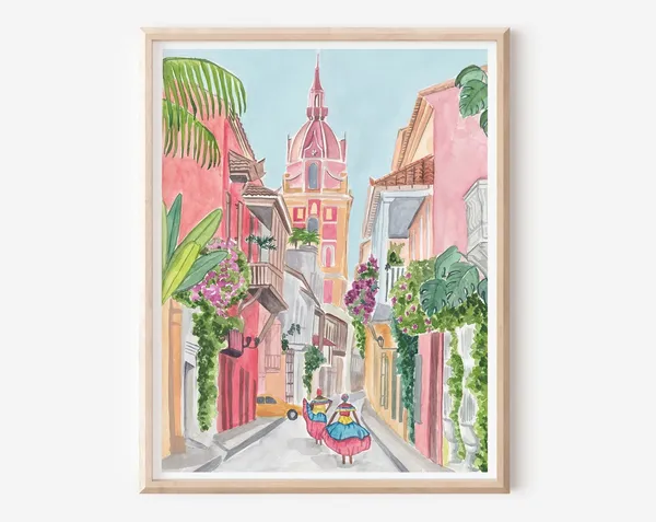 Cartagena, Colombia Cityscape Travel Poster Print