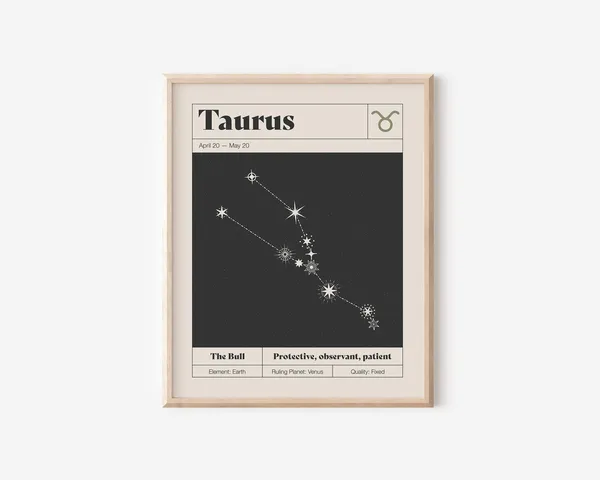 Taurus Star Constellation Art Print, Neutral Astrology