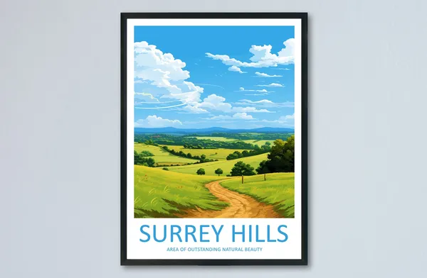 Surrey Hills Travel Poster, AONB Landscape