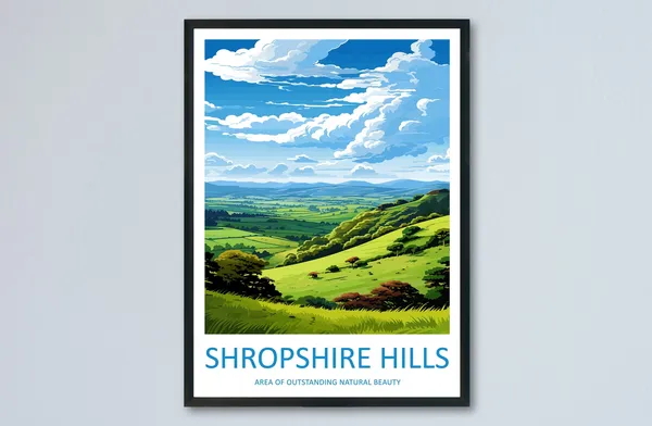 Shropshire Hills Travel Poster, AONB Landscape