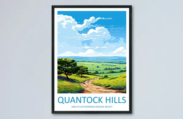 Quantock Hills Travel Poster, AONB Landscape Print