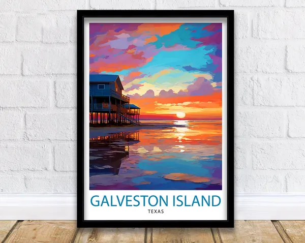 Galveston Island Texas Travel Poster, Coastal Decor