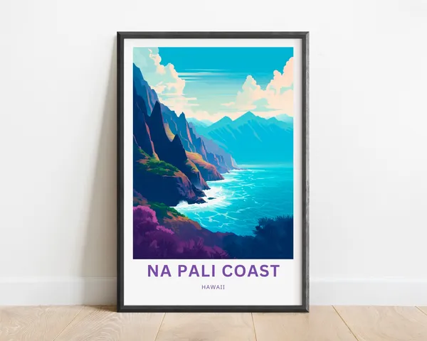 Na Pali Coast Travel Poster, Minimalist Wall Decor