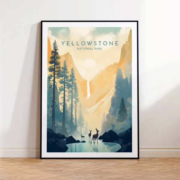 Yellowstone Travel Poster, Wyoming Yellowstone Falls