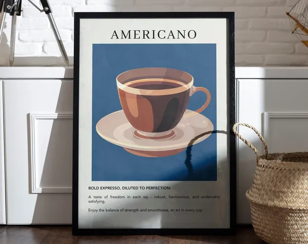 Americano Coffee Watercolor Retro Kitchen Poster