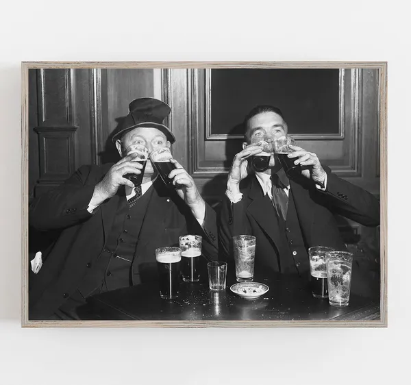 Men Drinking Beer Vintage Black And White Art Print