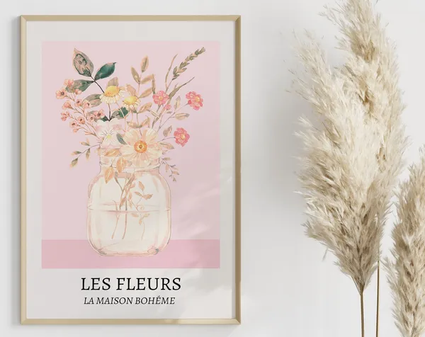Les Fleurs Print, Abstract Pink Flowers Poster