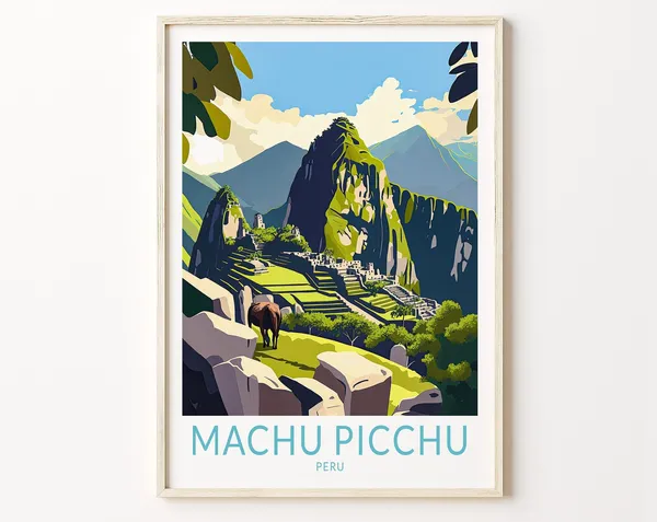 Machu Picchu Peru Travel Poster, Andes Mountains
