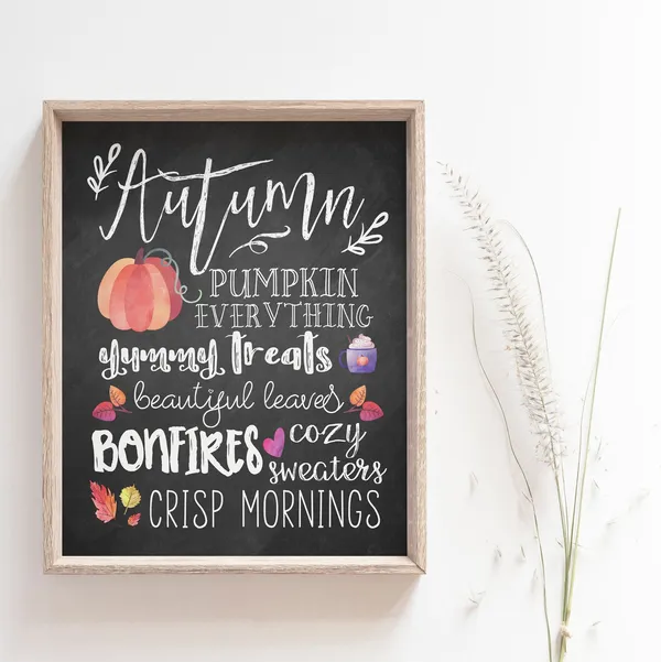 Instant Autumn Favorites Chalkboard Sign Art Print