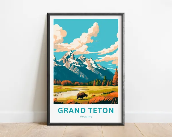Grand Teton Travel Poster, Wyoming National Park
