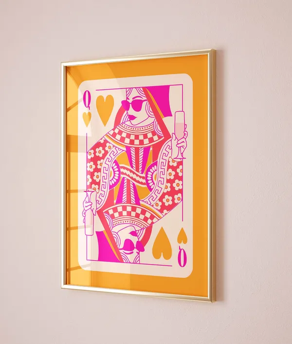 Queen Of Hearts Playing Card Funky Art Print