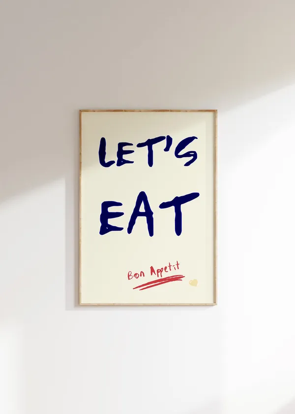 Lets Eat Kitchen Quote Art Print, Retro Typography
