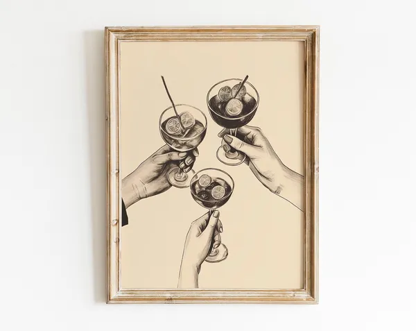 Cheers Vintage Bar Art Print, Cocktail Wall Decor