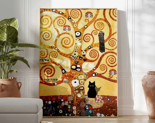 Gustav Klimt Cat Poster, Tree Of Life Art