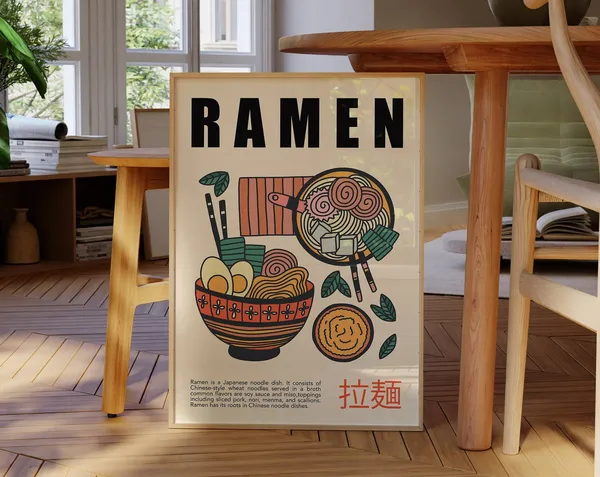 Ramen Retro Kitchen Art Print, Japanese Food Poster