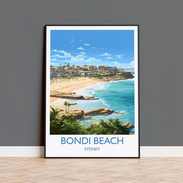 Bondi Beach Vintage Travel Poster, Sydney Australia