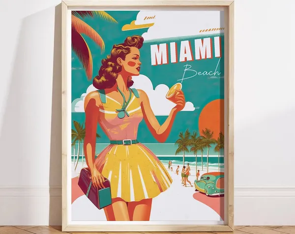 Miami Beach Florida Retro Travel Poster